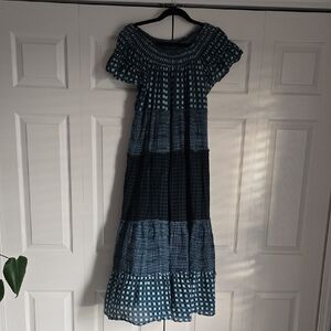 Free People Navy and Teal Checkered Maxi Dress